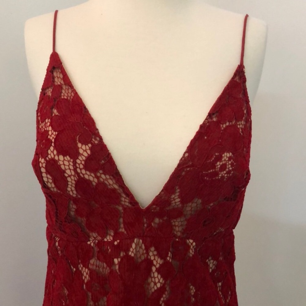 NWT, Red Dress Laced Free People deep Vneck mini - Picture 7 of 12